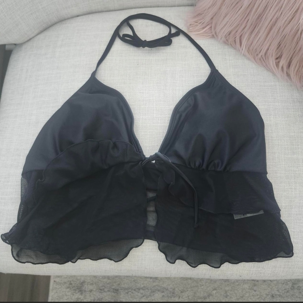 Elegant Black Halter Bralette Tankini Bikini Top New With Tags Size XL
